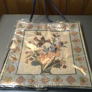 Cloth Floral Tote Bag Zipper Closure vintage Preowned NEW (unused)